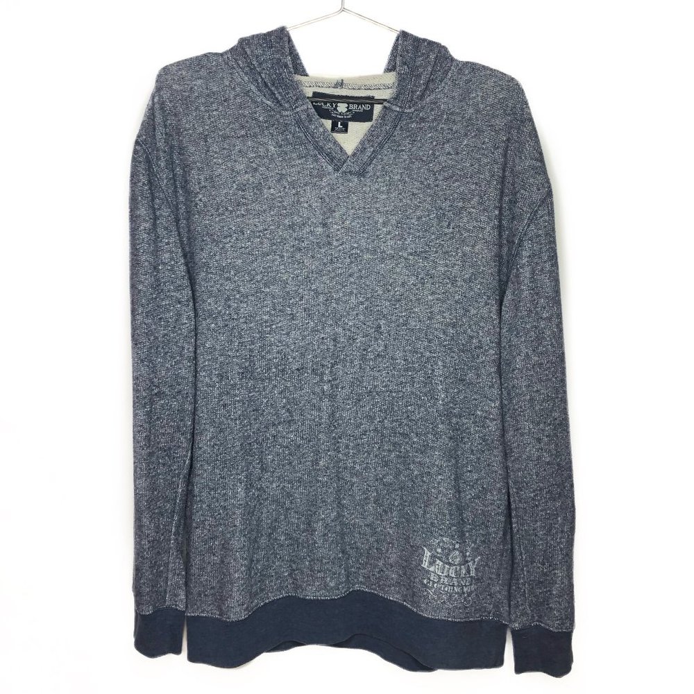 Lucky Brand Thermal Blue V-Neck Hoodie Lightweight